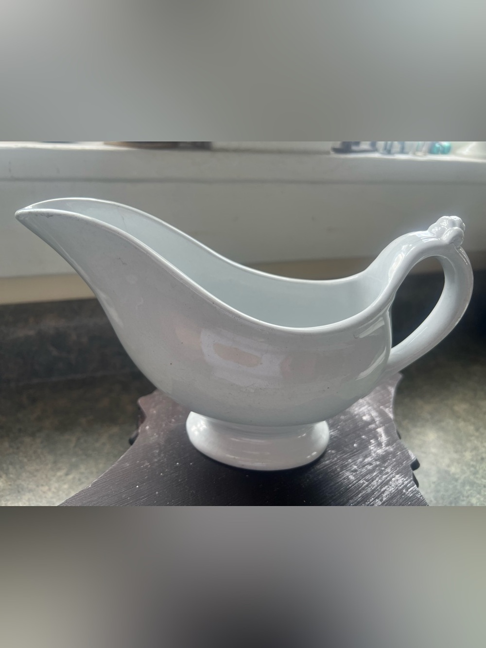Antique English ironstone gravy boat, kite stamp